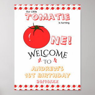 Sött tomat könsneutral välkomstskylt för 1-årsfira poster