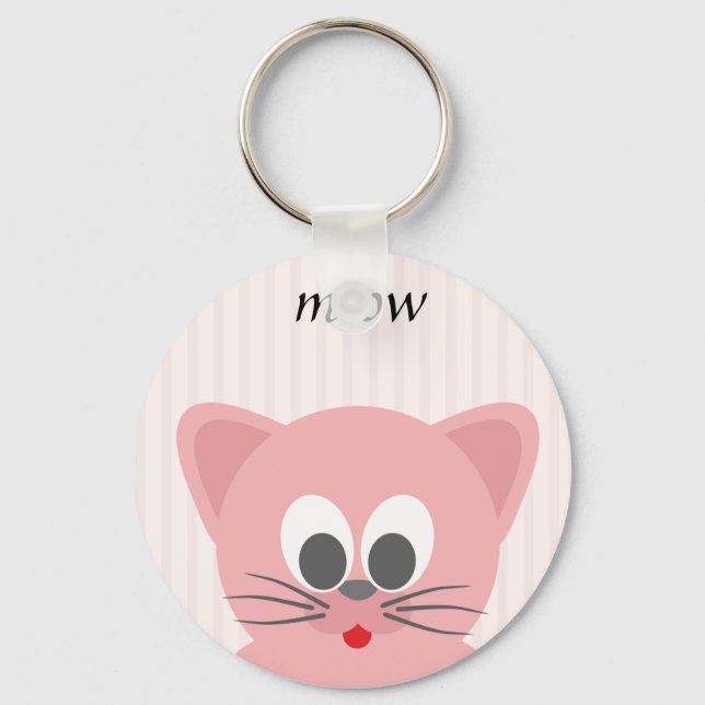 Sött Trendig Rosa Katt Nyckelring (Framsida)