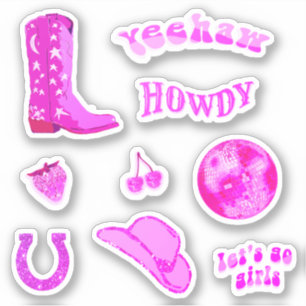 Sött Trendigt Flickaktigt Hetrosa Cowgirl Estetisk Klistermärken