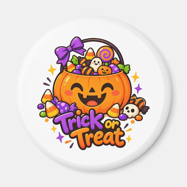 Sött Trick or Treat Pumpa Godis Halloween Magnet (Framsidan)
