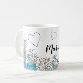 Sött turkosblått bohemiskt blommotiv konst kaffemugg