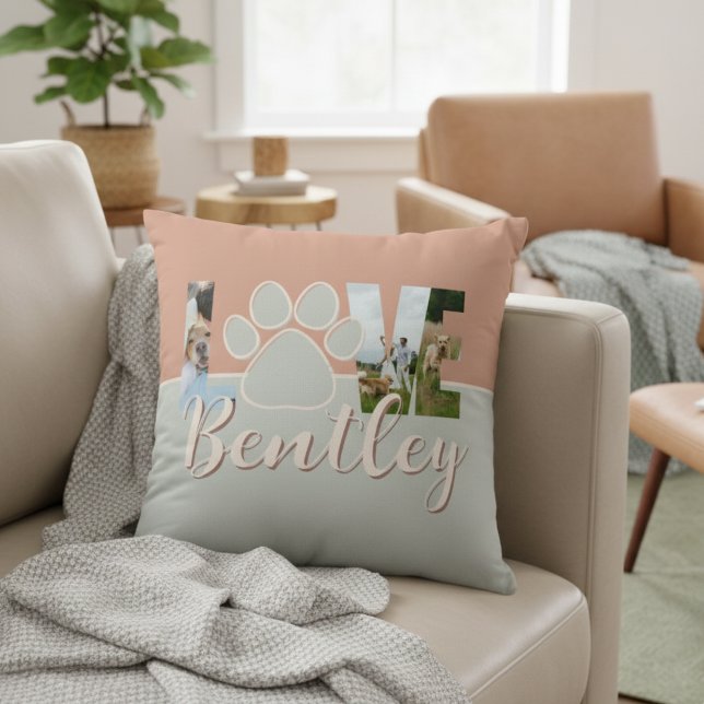 Sött Tvåtons Hund Foto Kärlek Tassavtryck Kudde (Create a cute keepsake of your best friend with this Cute Two Tone Dog Photo Love Paw Print  Pillow!)