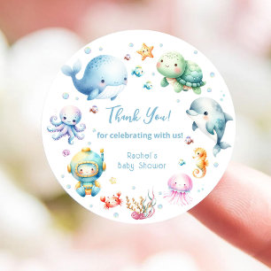 Sött under havet baby shower tack runt klistermärke