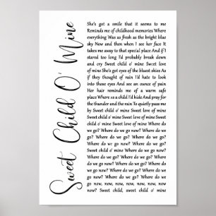 Sött, underordnat O'Mine White Script Sång Lyric-u Poster