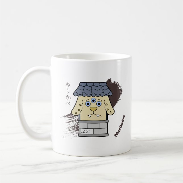 Sött Väggmonster Nurikabe- Rolig Yokai Kaffemugg (Vänster)
