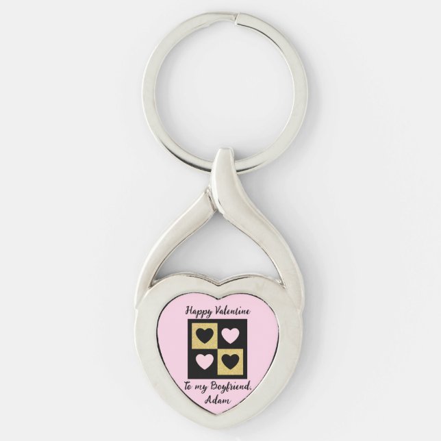 sött valentinskt par personlig anpassa twisted heart silverfärgad nyckelring (Framsidan)