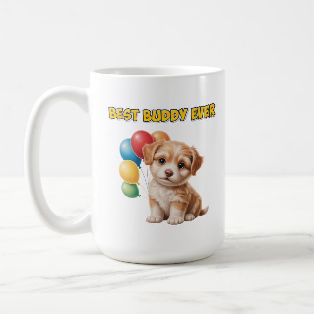 Sött Valp ”Bästa Kompis Någonsin” Design Kaffemugg (Vänster)