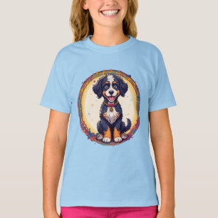 Sött valp färgglatt seriefigursstil design t shirt