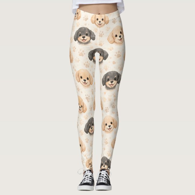 Sött Valp Hjärtan Vattenfärg Mönster (3) Leggings (Framsida)