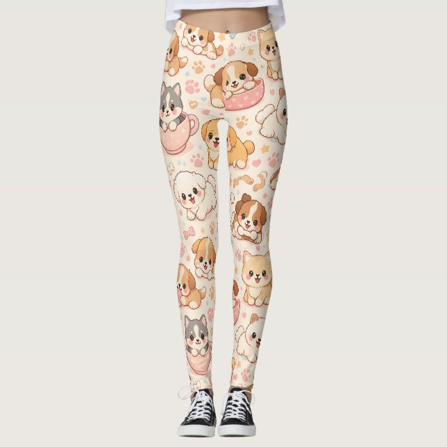 Sött Valp Hjärtan Vattenfärg Mönster (5) Leggings (Framsida)