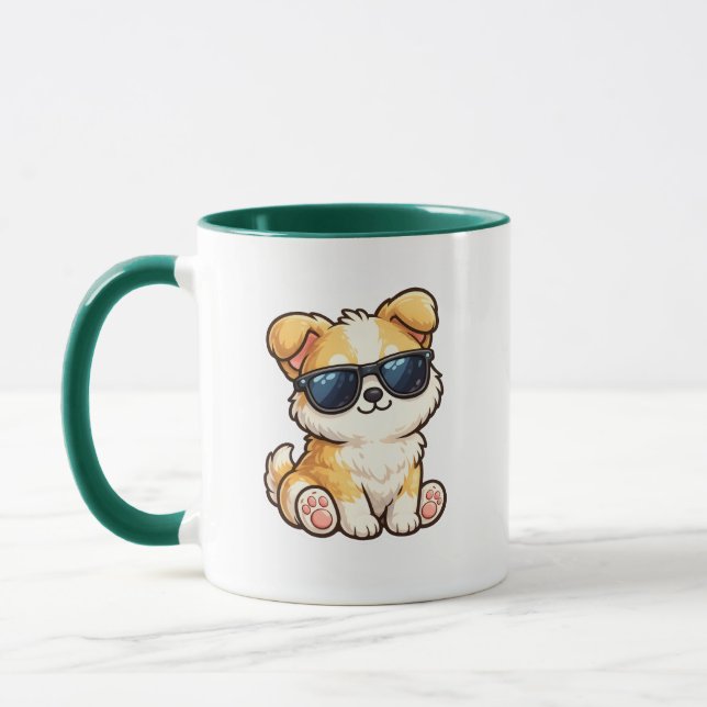 Sött Valp med Solglasögon Kawaii Design Mugg (Vänster)