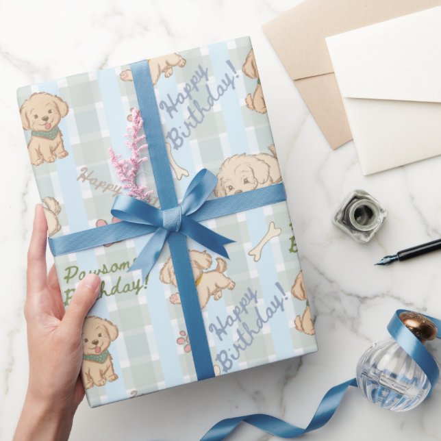 Sött valp pastellblå beige födelsedag presentpapper (Gifting)