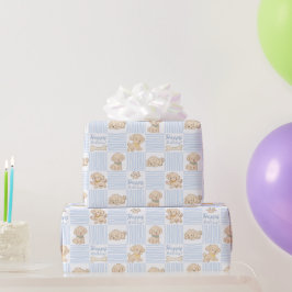 Sött valp pastellblå beige födelsedag presentpapper