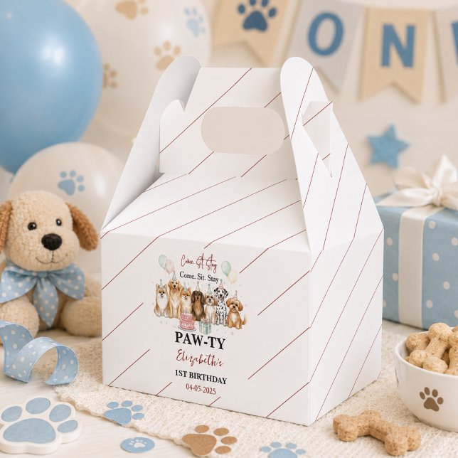 Sött valp pojke 1-årsdag | Pawty Time Första Presentaskar (Cute Puppy Dog Boy 1st Birthday | Pawty Time First Favor Boxes
)