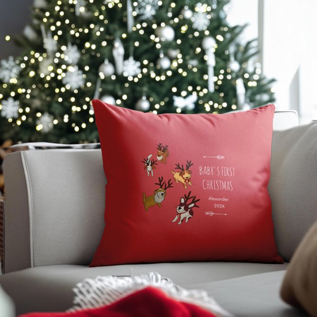 Sött Valp Renunge Barnets Första Jul Kudde (Skapare uppladdad)