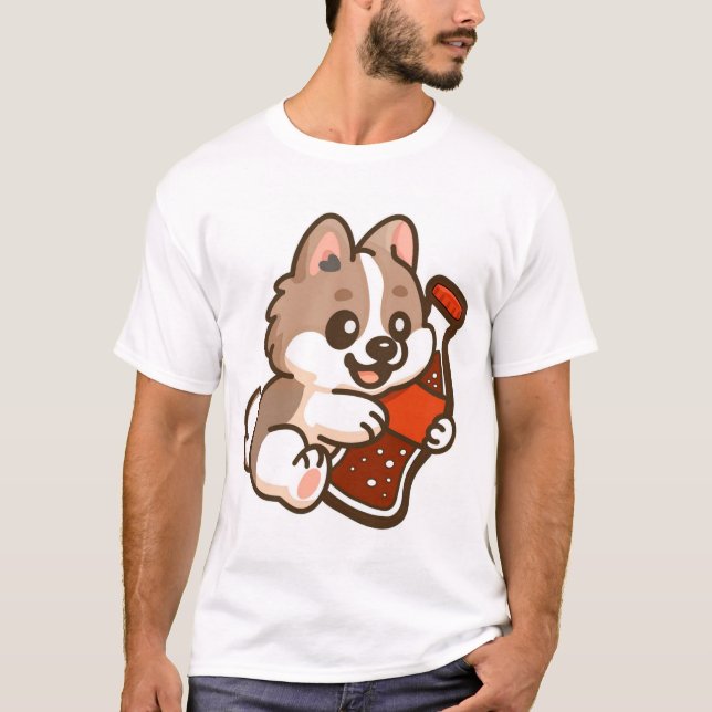 Sött valp som kramar läskflaska t shirt (Framsida)