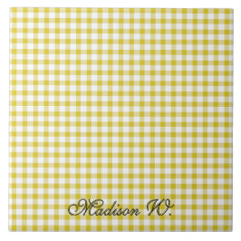 Sött varmt gult gingham-mönster kakelplatta