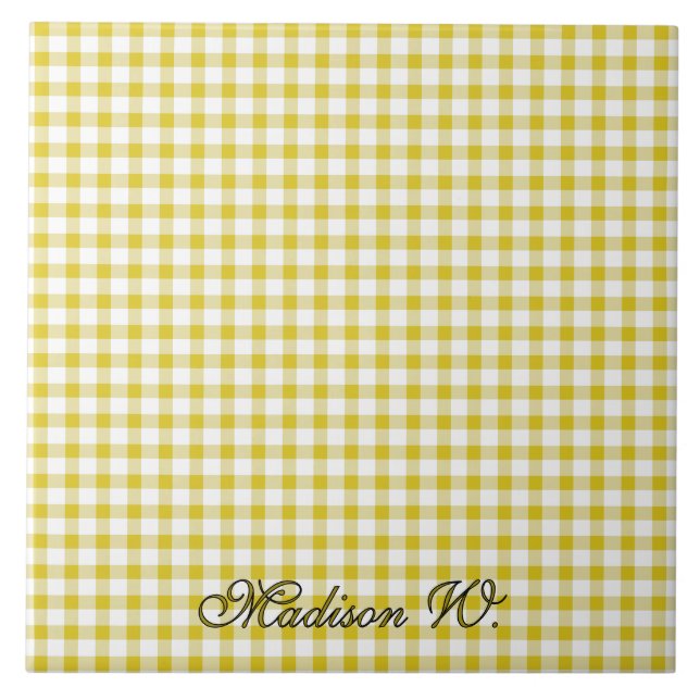 Sött varmt gult gingham-mönster kakelplatta (Framsidan)