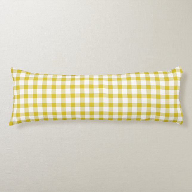 Sött varmt gult gingham-mönster kroppskudde (Framsidan)