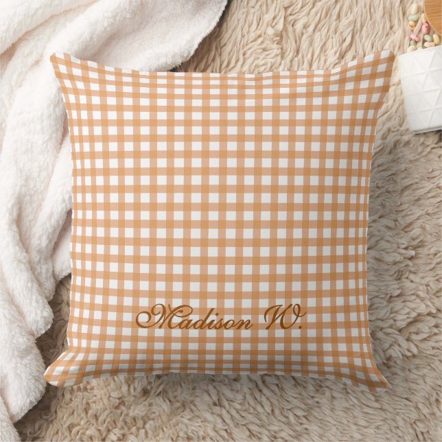 Sött varmt orange gingham-mönster kudde (Filt)
