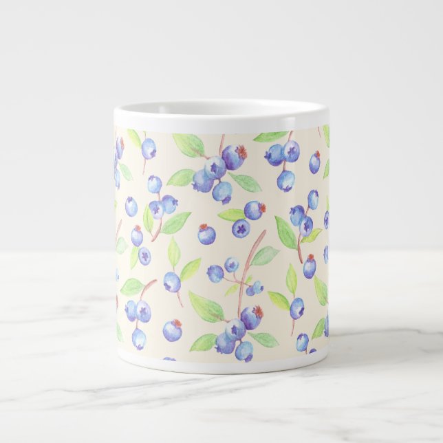 Sött vattenfärg blåbär botaniskt mönster jumbo mugg (Framsidan)