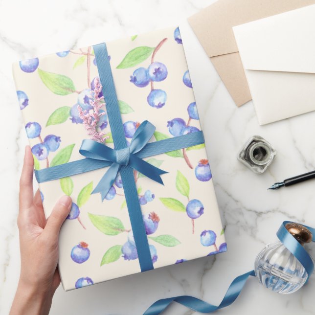 Sött vattenfärg blåbär botaniskt mönster presentpapper (Gifting)