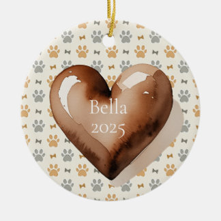 Sött Vattenfärg Brunt Hjärtpausavtryck Husdjur Julgransprydnad Keramik