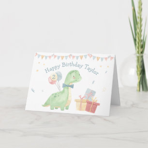 Sött vattenfärg-dinosaurie till tvåårsdagen kort