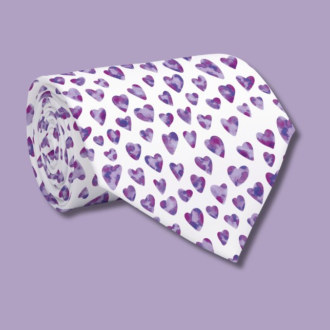 Sött vattenfärg hjärtmönster slips (Purple love heart watercolor pattern tie)