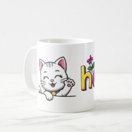 Sött Vinkande Katt Hej Färgrik Retro Kaffemugg