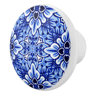 Sött Vintage Holländskt Delft Blått Blommigt Mönst Knopp