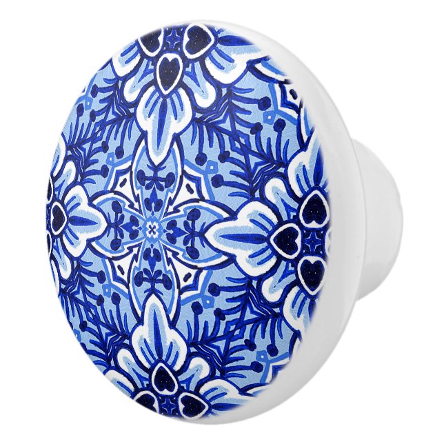 Sött Vintage Holländskt Delft Blått Blommigt Mönst Knopp (Höger)
