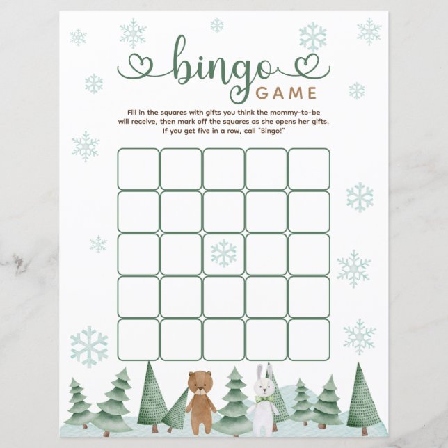 Sött Vinter Skogs Djur Tema Bingo Spel (Framsida)