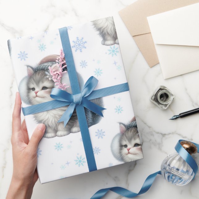Sött vinterkattunge med öronmuffar presentpapper (Gifting)