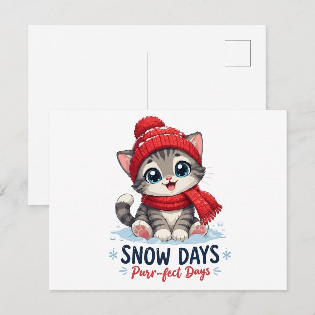 Sött vinterkattunge snödagar vykort (Fram/baksida)