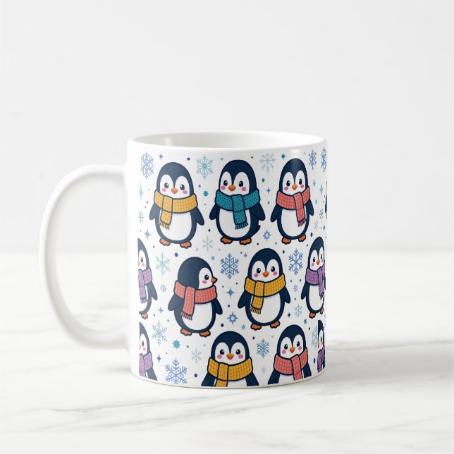 Sött vintermönster för pingvin-scarf kaffemugg (Vänster)