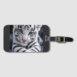 Sött Vit Tigerunge Blå Ögon Wildlife Affisch Bagagebricka