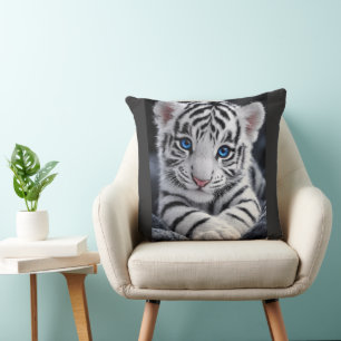 Sött Vit Tigerunge Blå Ögon Wildlife Affisch Kudde