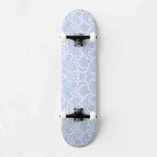 Sött vitt blått paisleymönster mini skateboard bräda 18,5 cm (Framsida)