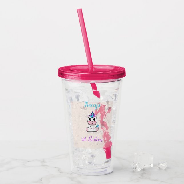Sött vitt enhörning rosa take away mugg (Framsida Ice)