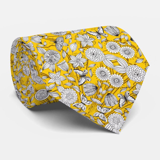 Sött vitt gult blomstermönster abstrakt design slips (Rullad)