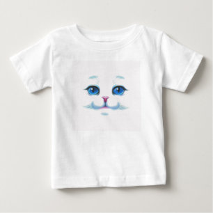 Sött Vitt Katt Blå Ögon Ansikte T Shirt