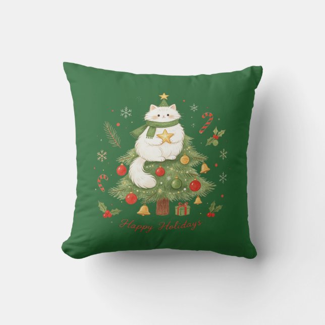 Sött Vitt Katt Jul Kudde (Framsida)