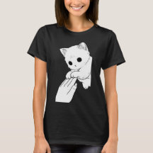 Sött Vitt Katt som Leikar med Hand Dam-T-Shirt