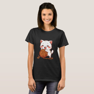 Sött Vitt Katt som LeKer med Ullboll T Shirt