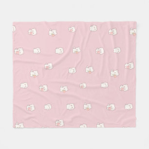 Sött Vitt Kattmönster – Kawaii Hjärtan & Blommor Fleecefilt