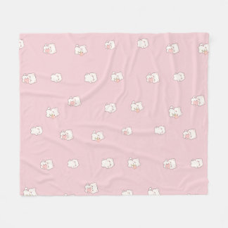 Sött Vitt Kattmönster – Kawaii Hjärtan & Blommor Fleecefilt