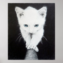 Sött vitt kattunge Djur teckning konst Katt älskar Poster