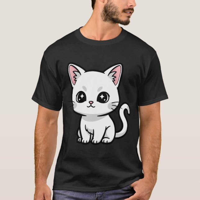 Sött Vitt Kattunge T Shirt (Framsida)