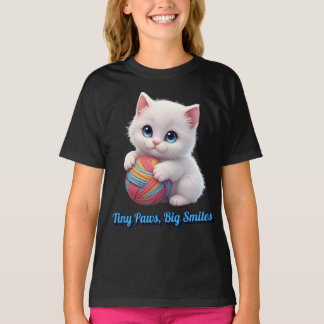 Sött Vitt Kull Yarnboll Små Tassar Stora Leenden T Shirt